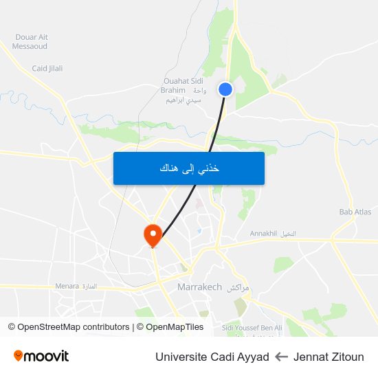 Jennat Zitoun to Universite Cadi Ayyad map