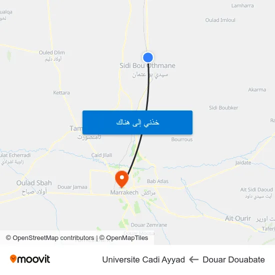 Douar Douabate to Universite Cadi Ayyad map