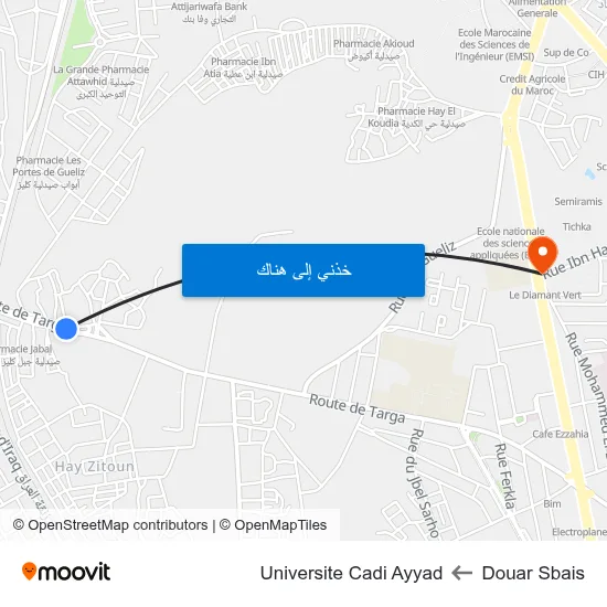 Douar Sbais to Universite Cadi Ayyad map