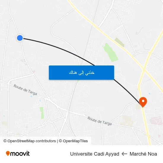 Marché Noa to Universite Cadi Ayyad map