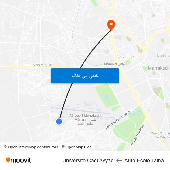 Auto École Taiba to Universite Cadi Ayyad map