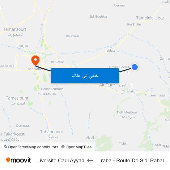 Zaraba - Route De Sidi Rahal to Universite Cadi Ayyad map