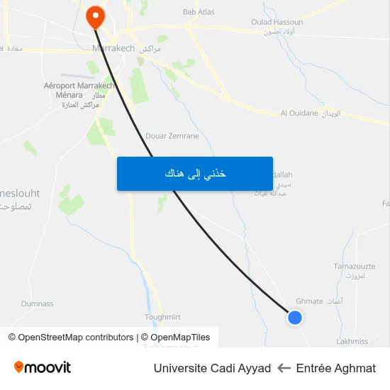 Entrée Aghmat to Universite Cadi Ayyad map