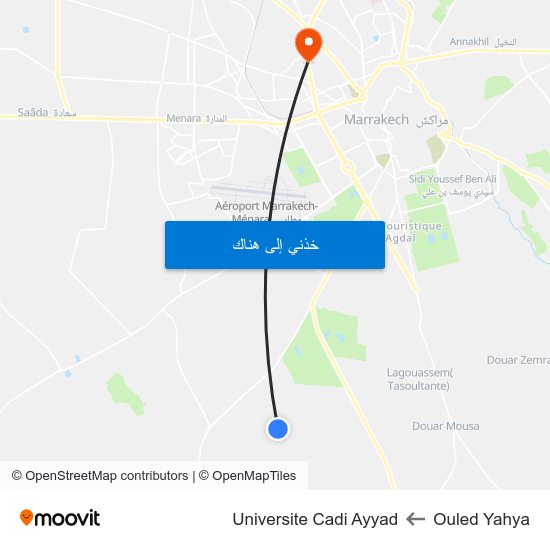 Ouled Yahya to Universite Cadi Ayyad map