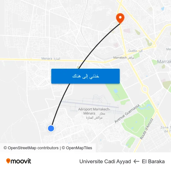 El Baraka to Universite Cadi Ayyad map