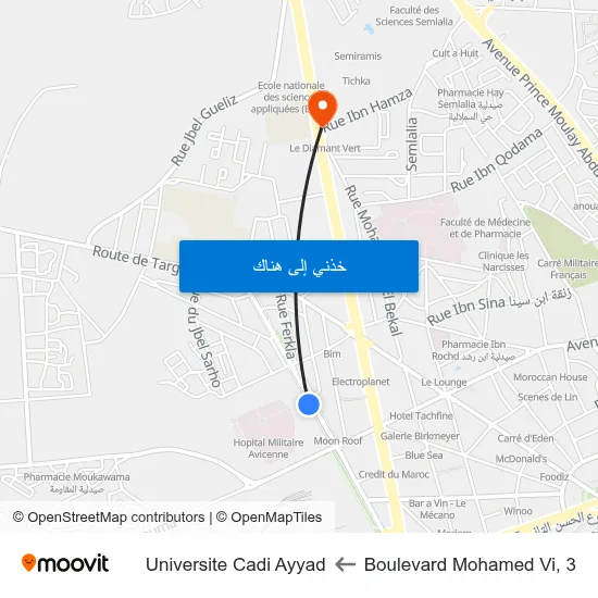Boulevard Mohamed Vi, 3 to Universite Cadi Ayyad map
