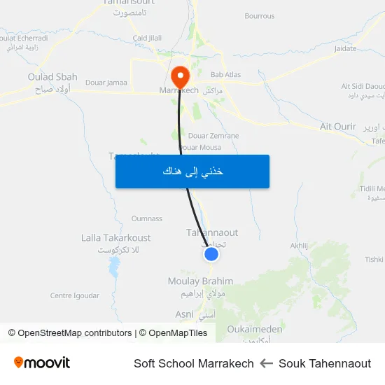 Souk Tahennaout to Soft School Marrakech map