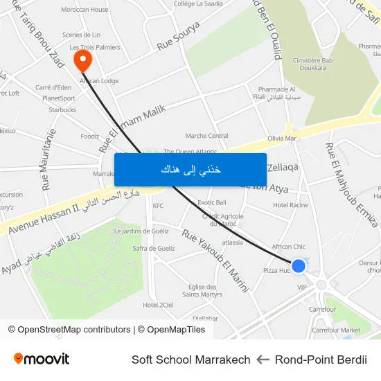 Rond-Point Berdii to Soft School Marrakech map
