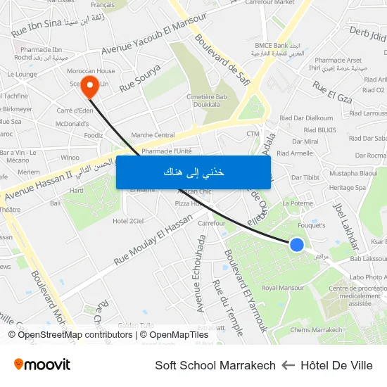 Hôtel De Ville to Soft School Marrakech map