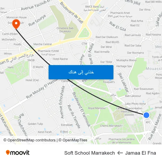 Jamaa El Fna to Soft School Marrakech map