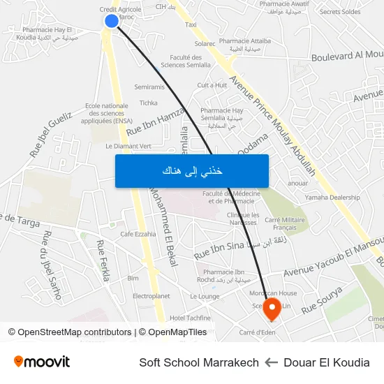 Douar El Koudia to Soft School Marrakech map