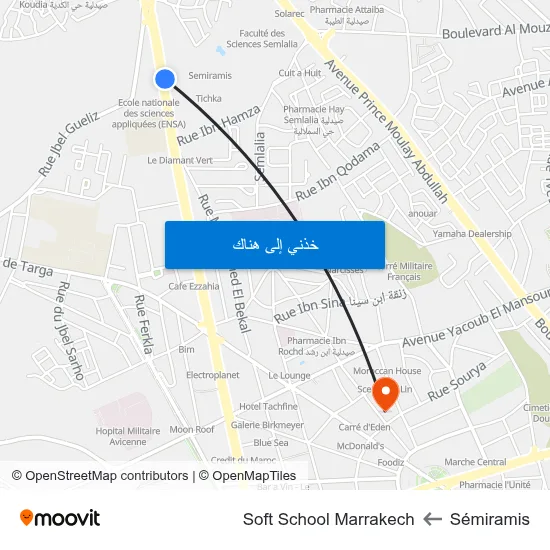 Sémiramis to Soft School Marrakech map