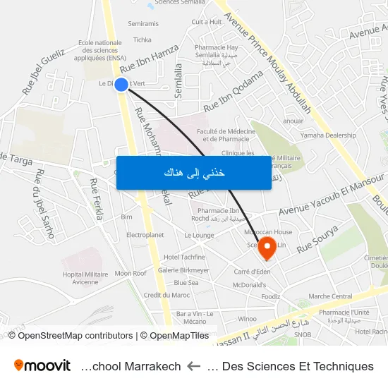 Faculté Des Sciences Et Techniques to Soft School Marrakech map