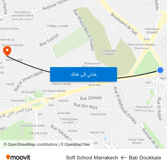 Bab Doukkala to Soft School Marrakech map
