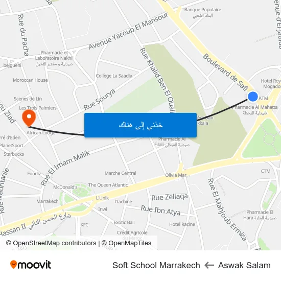 Aswak Salam to Soft School Marrakech map