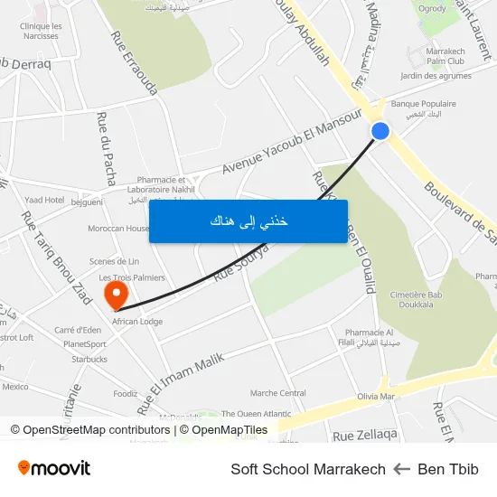Ben Tbib to Soft School Marrakech map