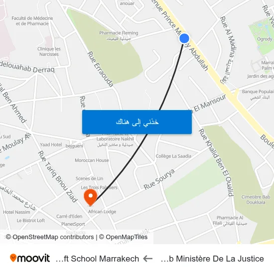 Club Ministère De La Justice to Soft School Marrakech map