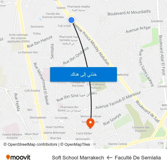 Faculté De Semlalia to Soft School Marrakech map