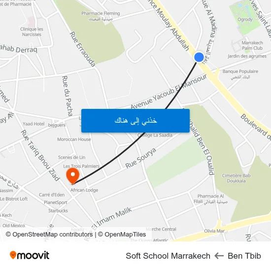 Ben Tbib to Soft School Marrakech map