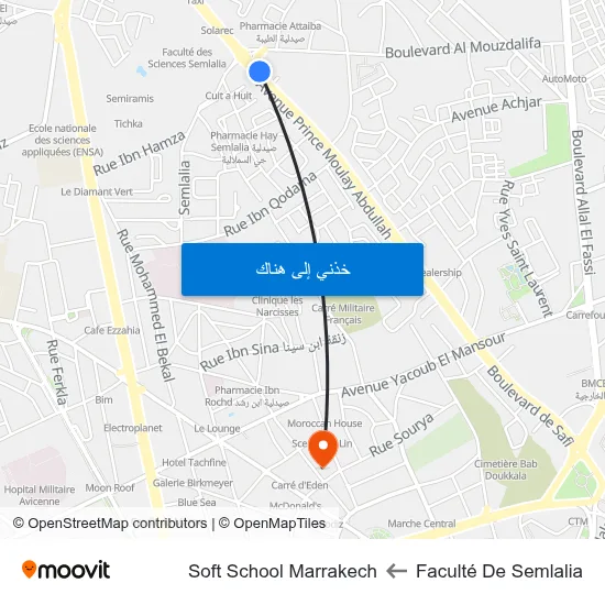 Faculté De Semlalia to Soft School Marrakech map