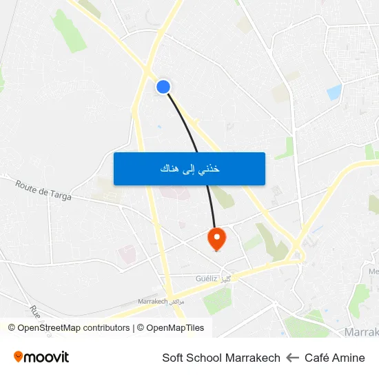 Café Amine to Soft School Marrakech map