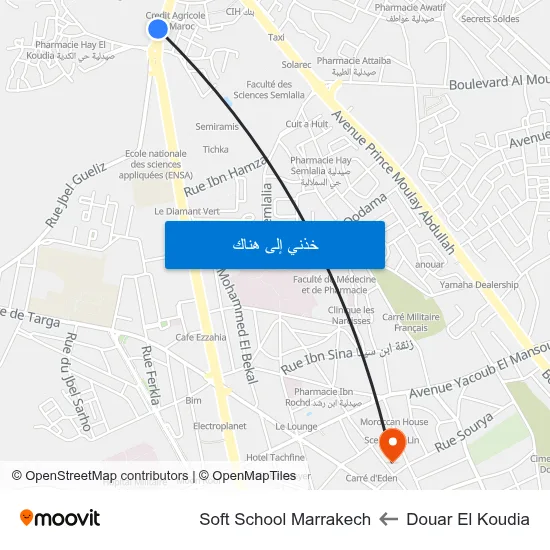 Douar El Koudia to Soft School Marrakech map