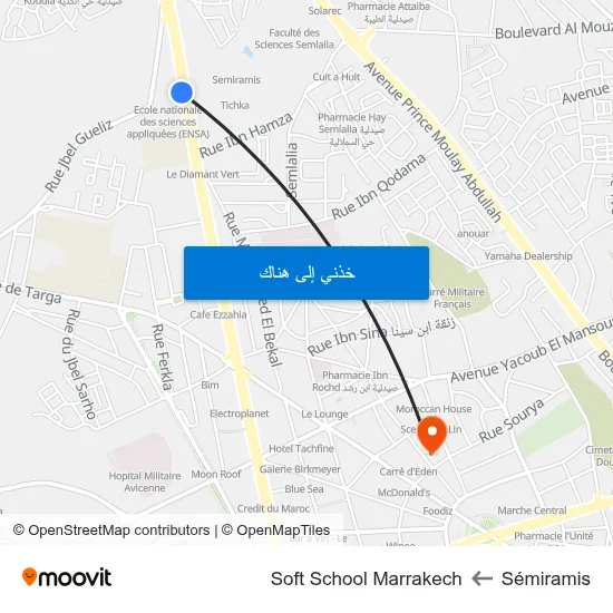 Sémiramis to Soft School Marrakech map