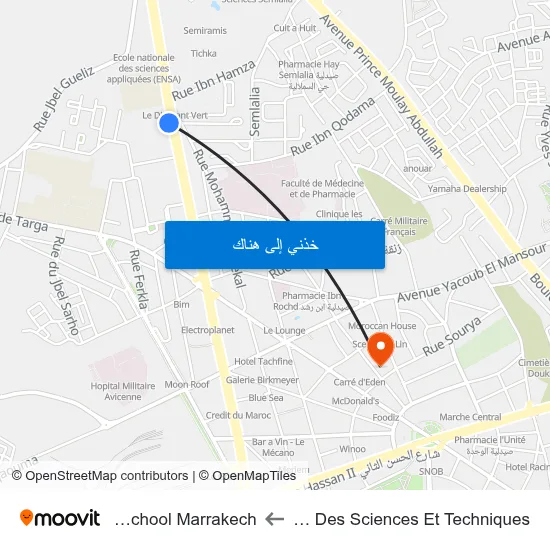 Faculté Des Sciences Et Techniques to Soft School Marrakech map