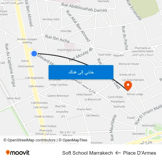 Place D'Armes to Soft School Marrakech map