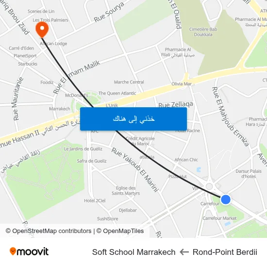 Rond-Point Berdii to Soft School Marrakech map