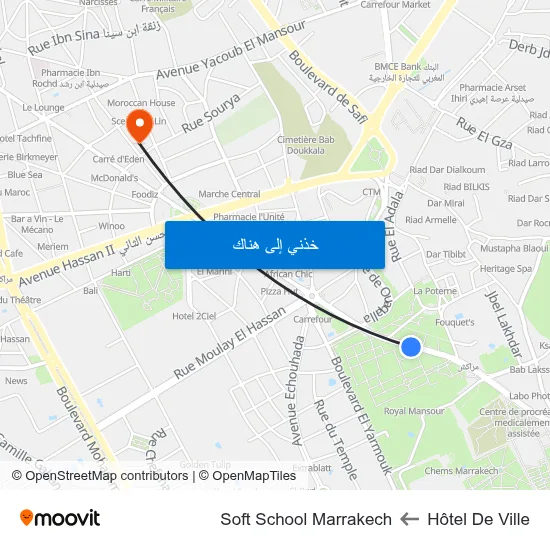 Hôtel De Ville to Soft School Marrakech map