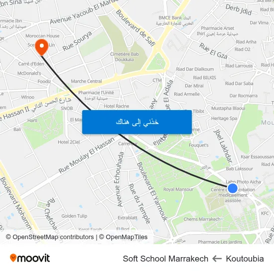 Koutoubia to Soft School Marrakech map