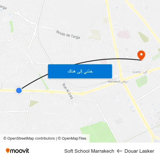 Douar Lasker to Soft School Marrakech map