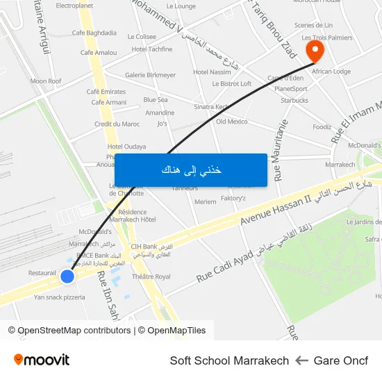 Gare Oncf to Soft School Marrakech map