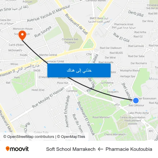 Pharmacie Koutoubia to Soft School Marrakech map