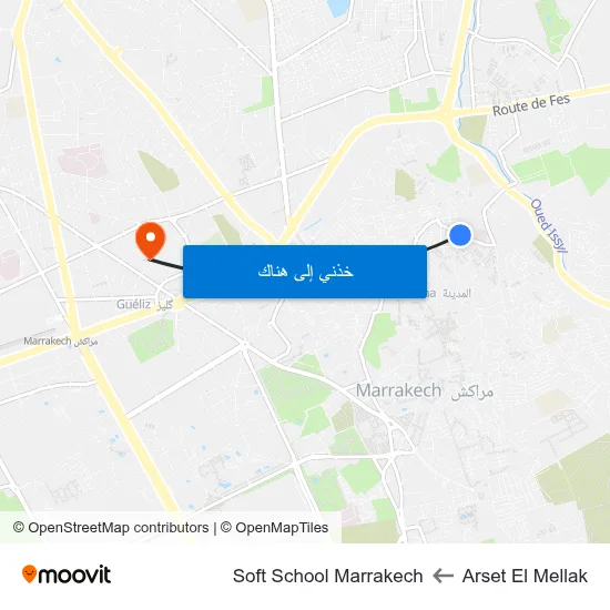 Arset El Mellak to Soft School Marrakech map