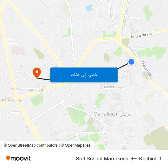 Kechich 1 to Soft School Marrakech map