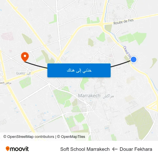 Douar Fekhara to Soft School Marrakech map