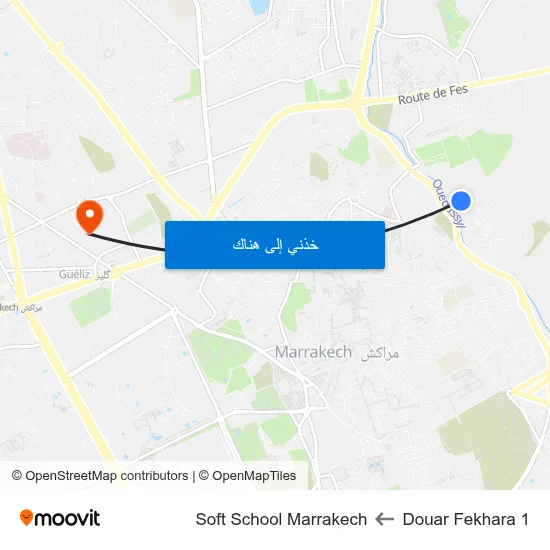 Douar Fekhara 1 to Soft School Marrakech map