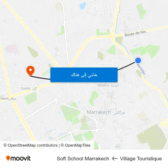 Village Touristique to Soft School Marrakech map