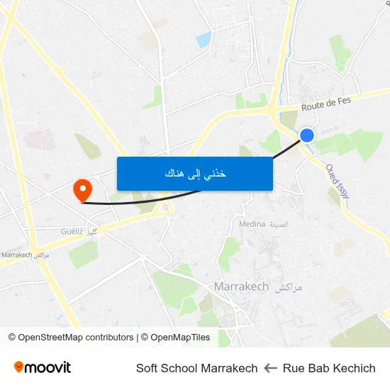 Rue Bab Kechich to Soft School Marrakech map