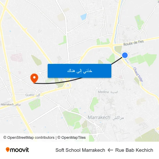 Rue Bab Kechich to Soft School Marrakech map
