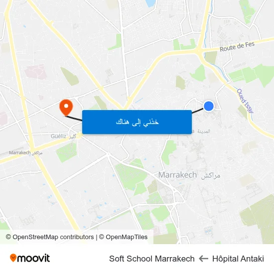 Hôpital Antaki to Soft School Marrakech map