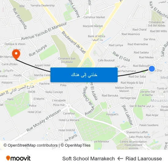 Riad Laarousse to Soft School Marrakech map