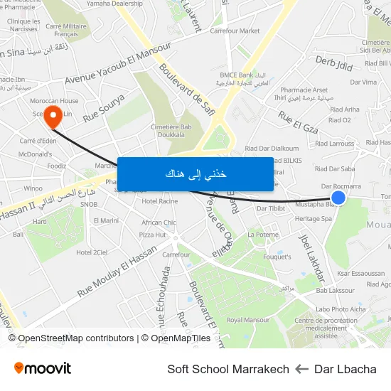 Dar Lbacha to Soft School Marrakech map
