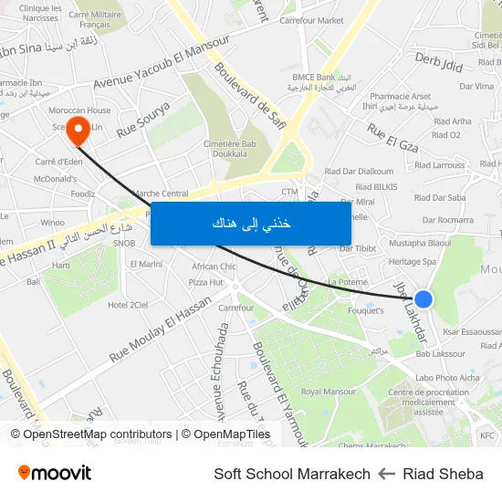 Riad Sheba to Soft School Marrakech map