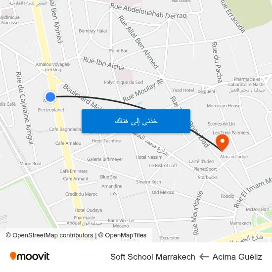 Acima Guéliz to Soft School Marrakech map