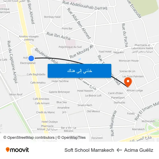Acima Guéliz to Soft School Marrakech map