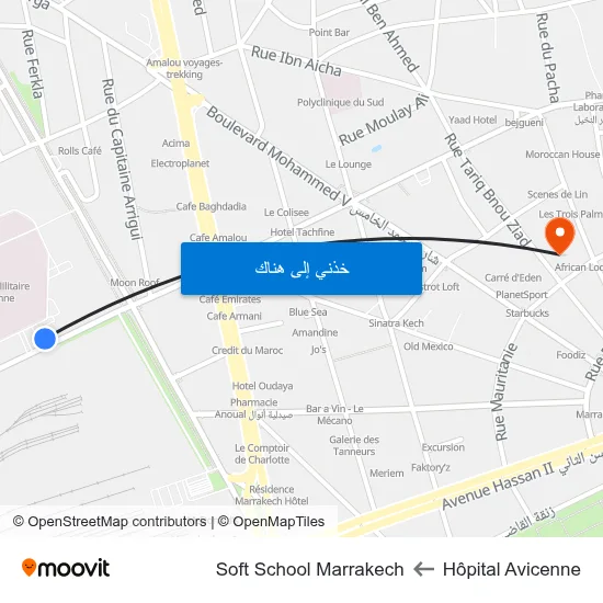 Hôpital Avicenne to Soft School Marrakech map