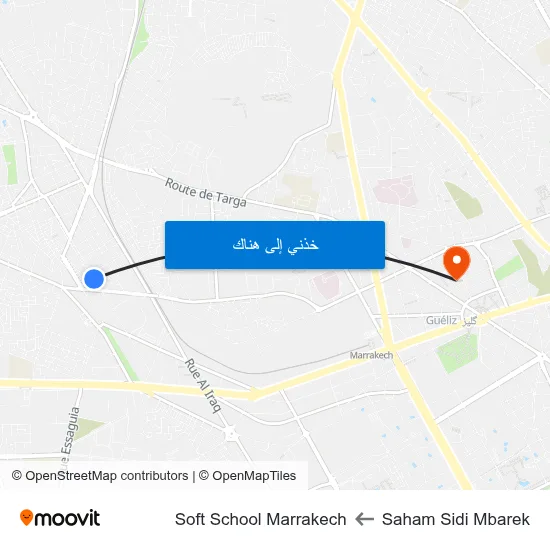 Saham Sidi Mbarek to Soft School Marrakech map